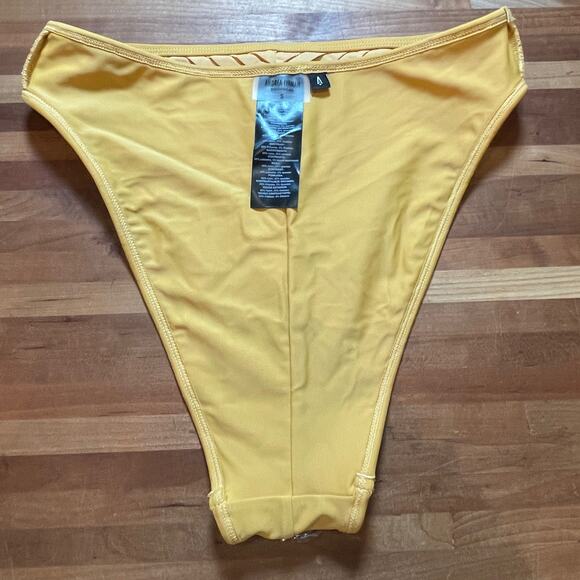 Andrea Iyamah Pura Pleated High Rise Bikini Bottom Mustard, Small retail $160 - Picture 6 of 7